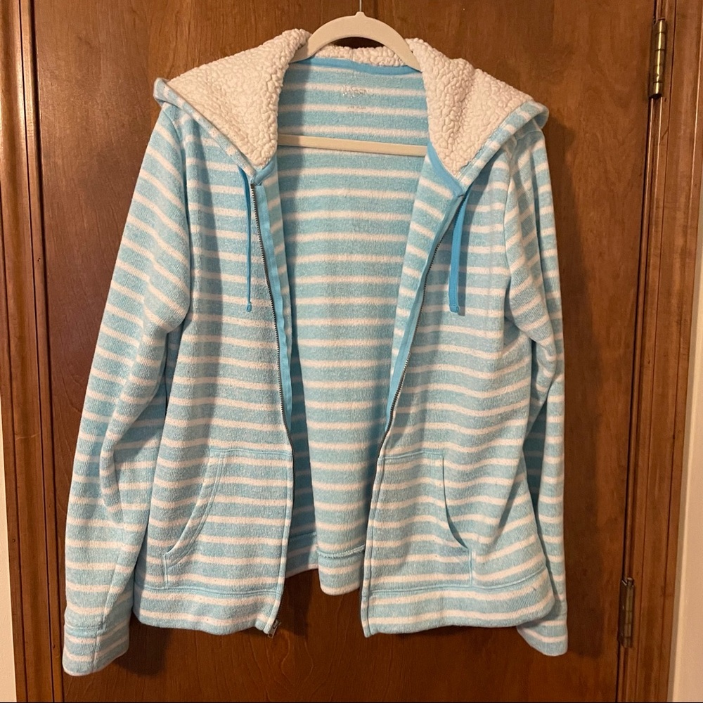 Blue and White Stripe Zipper Hoodie